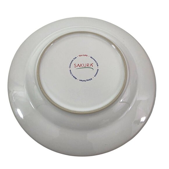 Sakura Tea Cups Design 8 ¼” Stoneware Salad Luncheon Plates – Set of 3 - Picture 5 of 16